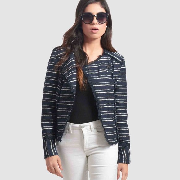 OLGYN Jackets & Blazers - OLGYN Women’s Striped Fringe Jacket